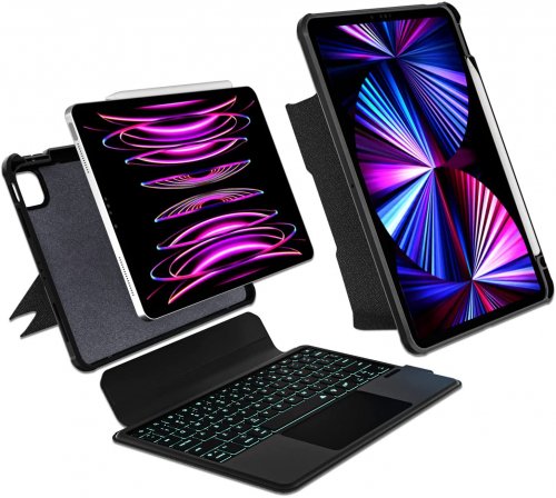 baaaq iPad 12.9 Keyboard Case for 12.9 6th (2022)&12.9 5th (2021) & 4th (2020) & 3rd (2018) Gen iPad, Magnetic Detachable Kickstand case with Bluetooth Backlit Trackpad Keyboard